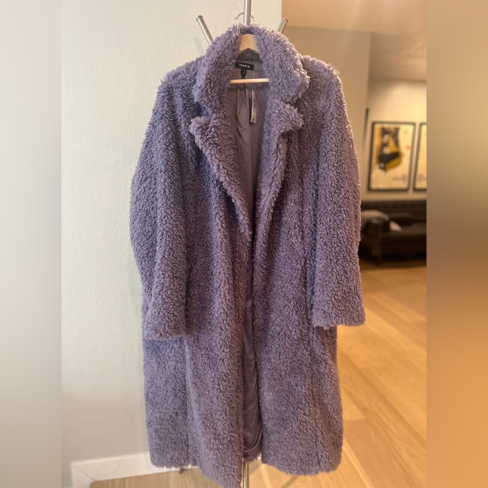 NWT TORRID Sherpa Maxi Coat (Purple) Size 1